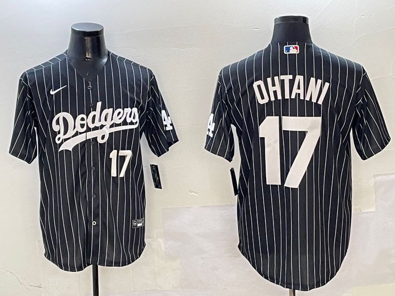 Men Los Angeles Dodgers #17 Ohtani Black Stripe Jointly Name 2025 Nike MLB Jersey style 9